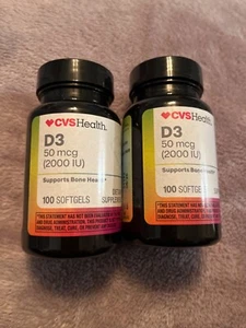 2 CVS D3 50 mcg (2000IU) SUPPORTS BONE HEALTH Supplement 100 softgels Exp 4/2025 - Picture 1 of 2
