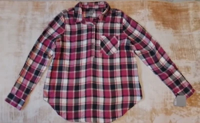 Falls Creek Flannel Womens Popover 1/4 Button Plaid Long Sleeve Pullover NWT - Image 1 of 4