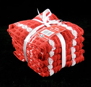 Asciugamani da tè rossi Terry 100% cotone 40 cm x 60 cm confezione da 5 con nastro - Foto 1 di 1