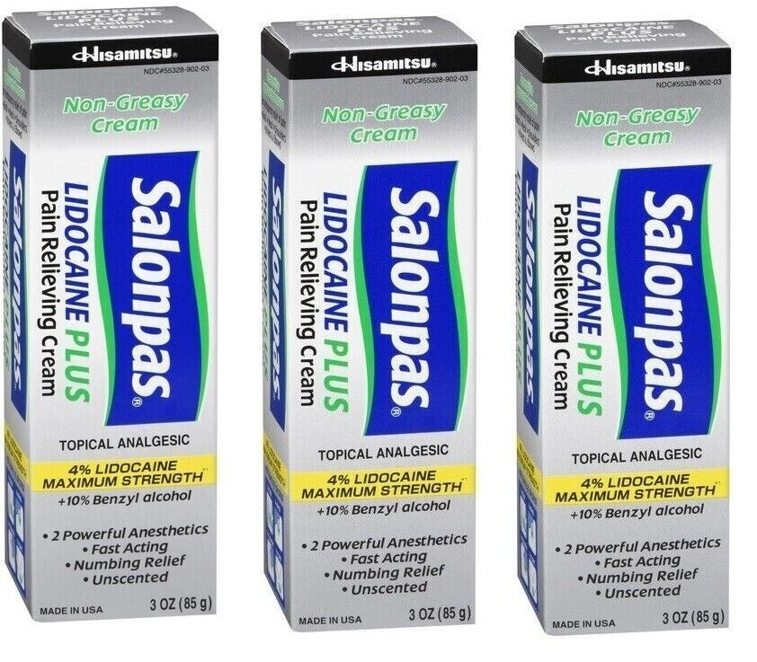 Salonpas Lidocaine Plus Pain Relieving Cream 3 Oz X **3 Packs** - Image 1 of 1