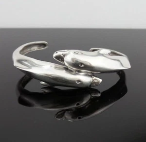 Dolphin Sterling Silver Vintage Ocean Bracelet Nature Jewelry 6" 28 grams - Picture 1 of 9