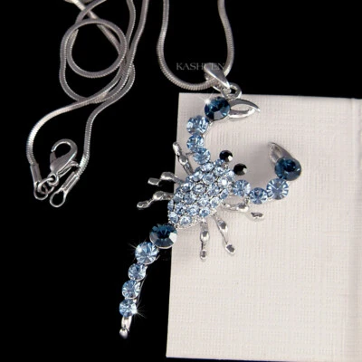 Blau Skorpion mit Swarovski Kristall Insekt Käfer Halloween Schmuck Halskette - Bild 1 von 4