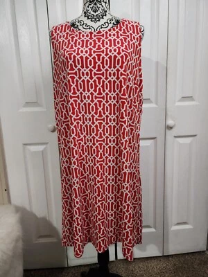 Vestido George Rojo y Blanco Moderno Geométrico Elastizado Hasta la Rodilla Columpio Talla XL Foto 1 de 4