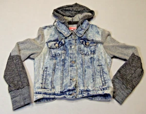 Giacca jeans denim con cappuccio ritagliata casa delle bambole manica lunga invecchiata taglia media - Foto 1 di 11