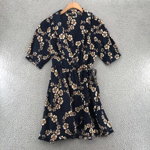 Storia Dress Womens Small Navy Floral True Wrap Ruffle Trim Half Sleeves Mini - Picture 1 of 12