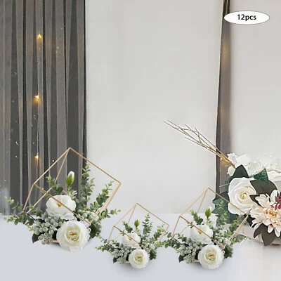 12 Piezas Metal Geométrico Flor Soporte Elegante Dorado Boda Centros de Mesa Decoración Fiesta Foto 1 de 4