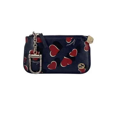 Auténtico bolso Gucci de cuero azul marino con logotipo de corazón de cuero con cremallera para llavero Foto 1 de 4