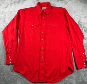 Vtg Bar C Ranchwear Red Snap Shirt Long Tail Pearl Western USA 16.5-35 - Picture 1 of 6