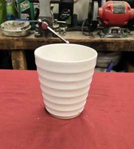 All White Ribbed Ceramic Planter Pot 6 Inch Height, 5 Inch Diameter - Picture 1 of 4
