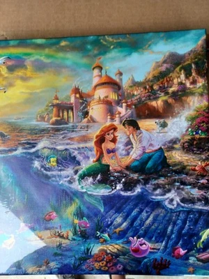 Thomas Kinkaid Little Mermaid Canvas Painting 14x14 - Image 1 of 3