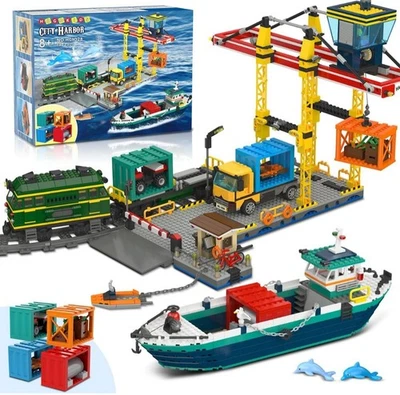 City Wharf Building Set with Crane - Includes Ship Train Truck, 4 Containers  - Image 1 of 4
