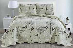 3-Piece Fine Printed Oversize (86”x90”) Quilt Set Full Size Bed Cover - Picture 1 of 3