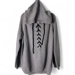 Women's Lace Up Hooded Sweater Taupe Plus Size - Sz. 5XL - Picture 1 of 7