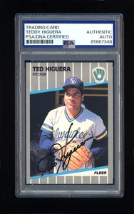TEDDY HIGUERA SIGNED 1989 FLEER CARD PSA/DNA AUTOGRAPHED MILWAUKEE BREWERS HOF - Picture 1 of 2