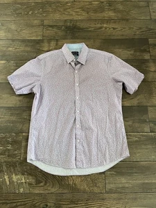 Zachary Prell Mens Coral Button Up Shirt Short Sleeve Size L Blue Pink Collar - Picture 1 of 11