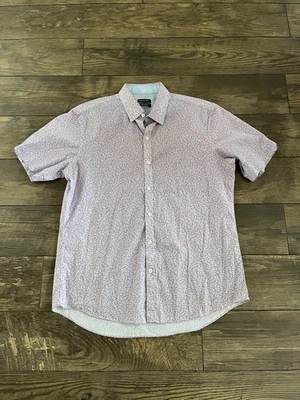 Zachary Prell Mens Coral Button Up Shirt Short Sleeve Size L Blue Pink Collar - Image 1 of 4