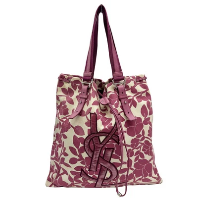 YVES Saint Laurent Kahala Tote Bag Canvas Leather Pink Floral YSL - Image 1 of 4