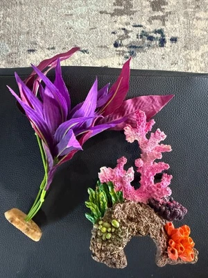 Lote de 2 pecera acuario decoraciones coral artificial púrpura plástico planta Foto 1 de 4