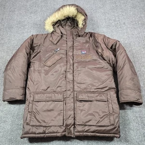 Phat Farm Jacket Mens Large Brown Hooded Faux Fur Trim Puffer Parka Coat Y2K 90s - Picture 1 of 10