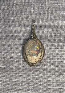 Mexican Precious Fire Opal Cabochon With Sterling Wire Wrap Pendant - Picture 1 of 8