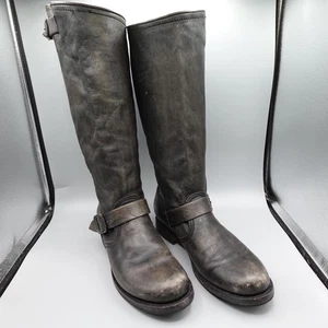 Frye Boots Womens Size 9 Black Distressed Knee High Engineer Buckle Strap 77609 - Picture 1 of 20