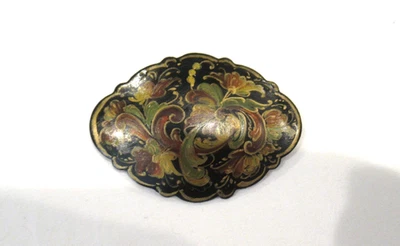 Black wood pint, painted yellow red green pattern, Arntzen, c. 2007 - Image 1 of 4