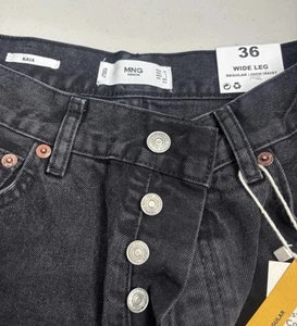 NWT  Mango Kaia MNG Denim Black Jeans Wide Leg High Waist Regular size 4 NEW! - Picture 1 of 7