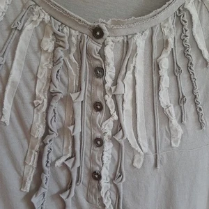 J. Crew Henley Top Tee Shirt Women's Small Gray Ruffles Fairycore Cottagecore  - Picture 1 of 4