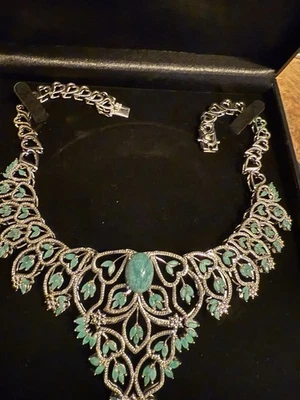 Collar de plata 925 con esmeralda y diamantes 27,15 quilates verde joyería de lujo Foto 1 de 2