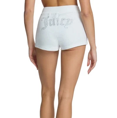 Juicy Couture Velour Shorts Large White Rhinestone Logo Lounge Sleepwear NWT - Image 1 of 4