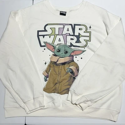 NUEVO SIN ETIQUETAS Star Wars Grogu Baby Yoda Cuello Redondo Mujer’s XL Blanco Marfil Sudadera L/S Foto 1 de 4
