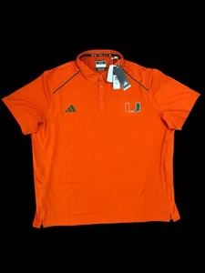 NWT Men’s Adidas Primegreen Orange Miami Hurricanes Short Sleeve Polo Shirt- 3XL - Picture 1 of 9