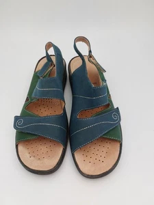 Cushion-Walk Green & Blue Strappy Leather Lined Sandals- UK 7E - Picture 1 of 12
