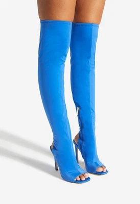 Tahysia by SHOEDAZZLE, Botas de neopreno elástico azul 4,5" tacón de aguja OTK talla 8,5 Foto 1 de 4