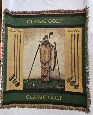 Mohawk Vintage Clásico Palos de Golf Tejido Tapiz Manta Nevera 47” X 55” Foto 1 de 4