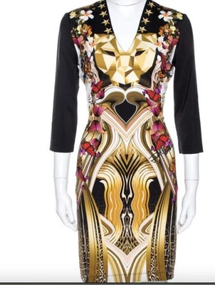 Vestido ajustado jersey estampado mariposa geométrico negro Just Cavalli talla 38 EE. UU. 2 Foto 1 de 4