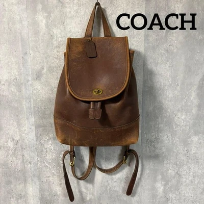 Mochila COACH 9791 Turnlock mochila luva couro curtido marrom vintage Japão - Imagem 1 de 4