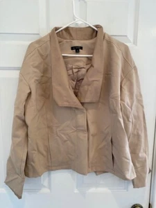 H BY HALSTON Ponte Knit Jacket w/ Leather Lapel & Cuffs SAND DUNE sz 14 - Picture 1 of 4