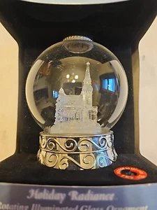 Christmas Eve Holiday Radiance Rotating Illuminated Glass Ornament Church - Picture 1 of 4
