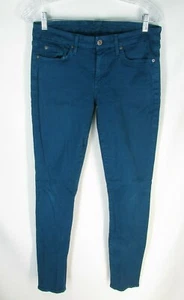 Pantaloni 7 For All Mankind Tg 29 Gwenevere Elasticizzati Skinny Vita Bassa Blu - Foto 1 di 7
