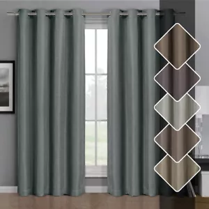 Pair (Set of 2) Gulfport Grommet Faux Linen Blackout Curtain Panels - Picture 1 of 9