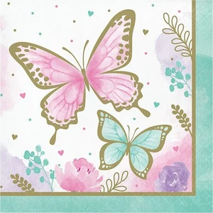 Butterfly Party Paper Napkins Pretty Pastel & Gold Tea Party Serviettes x 16 - Picture 1 of 2