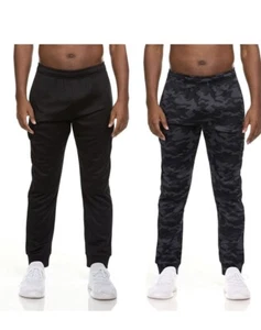 Russell Athletic Confezione da 2 Pantaloni da Jogger in Pile Performance da Uomo |M| Nero/Mimetico| Nuovi con etichette - Foto 1 di 4