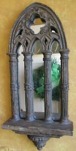 Gothic Arch Painted Plaster Mirror Wall Shelf