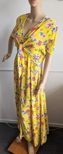 Vintage SWISH Bright Yellow Floral Button Up Tie Front Long Maxi Tea Dress M - Picture 1 of 7