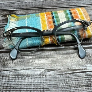 VTG 60s AMERICAN OPTICAL EYE Glasses Embellished Aluminum Plastic Dark Grey RX - Picture 1 of 14