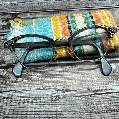 Gafas AMERICAN OPTICAL EYE de Colección Años 60 Embellecidas Aluminio Plástico Gris Oscuro RX Foto 1 de 4