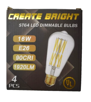 Create Bright 16W Dimmable ST64 LED Bulbs 5000K Daylight White 4 Pack Set - Image 1 of 4