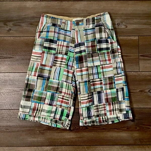 Childrens Place Boys Spring Multicolor Plaid Madras Flat Bermuda Shorts Sz 12 - Picture 1 of 8