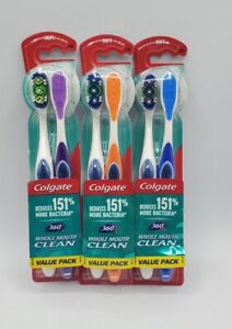 (6) Colgate 360⁰ WHOLE MOUTH CLEAN Toothbrushes Cheek & Tongue Cleaner Soft Lot